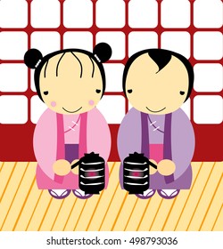 cute couple japanese vector