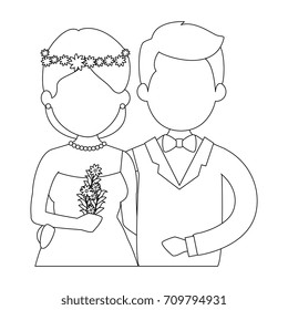 cute couple just married with flowers bouquet