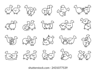 Cute couple kawaii music notes. Coloring Page. Cartoon character. Hand drawn style. Vector drawing. Collection of design elements.