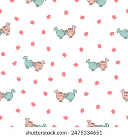 Cute couple kawaii music notes. Seamless pattern. Cartoon character. Hand drawn style. Vector drawing. Design ornaments.