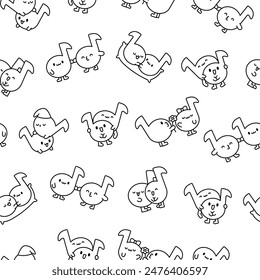 Cute couple kawaii music notes. Seamless pattern. Coloring Page. Cartoon character. Hand drawn style. Vector drawing. Design ornaments.