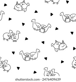 Cute couple kawaii music notes. Seamless pattern. Coloring Page. Cartoon character. Hand drawn style. Vector drawing. Design ornaments.