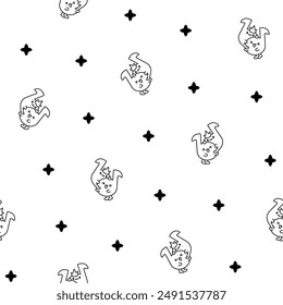 Cute couple kawaii music notes. Seamless pattern. Coloring Page. Cartoon character. Hand drawn style. Vector drawing. Design ornaments.
