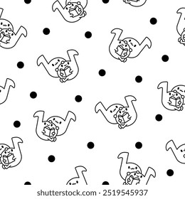 Cute couple kawaii music notes. Seamless pattern. Coloring Page. Cartoon character. Hand drawn style. Vector drawing. Design ornaments.