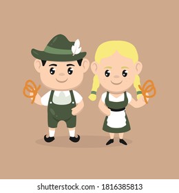 A Cute Couple Of Kids In Octoberfest Costume