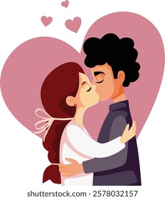 
Cute Couple Kissing Feeling Affectionate Vector Cartoon. Adorable young love having caring feeling for each other