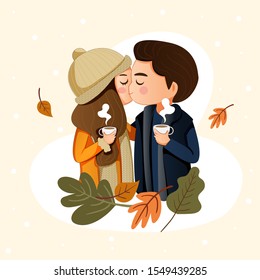 cute couple kissing together in winter holiday festival
