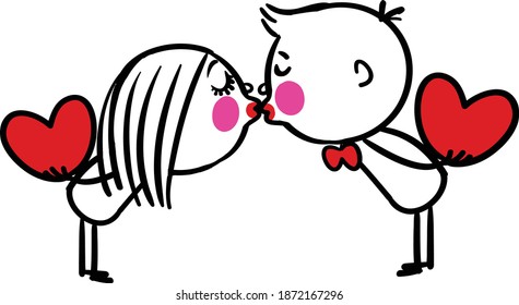 Cute Couple Kissing Valentines Day Romace illustration