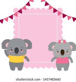 cute couple koalas animals greeting card vector illustration