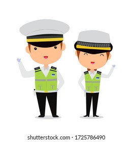 Cute couple korean police vector 