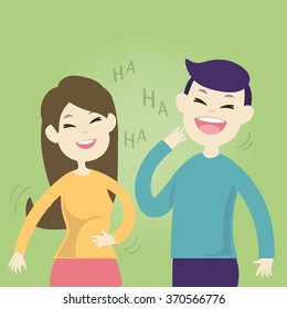  Cute couple laughing together, Vector illustration 