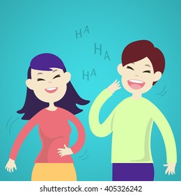  Cute couple laughing together, Vector illustration 