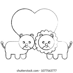 cute couple lions toys with heart in love