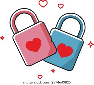 Cute couple of lock heart smile shape vector art illustration for happy valentine day design