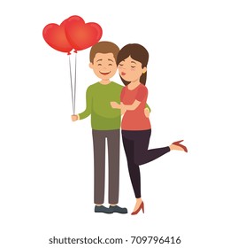 cute couple in love with balloons air