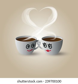 Cute couple in love coffee cups