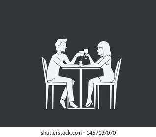 Cute couple in Love dating Love couple in restaurant - dating anniversary, vector illustration.