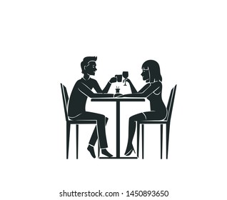 Cute couple in Love dating vector illustration. Love couple in restaurant - dating anniversary, vector illustration.