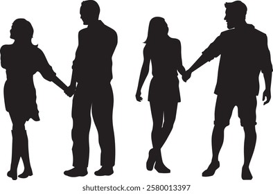 CUTE COUPLE LOVE HOLDING HAND SILHOUETTE
