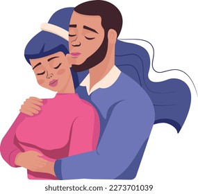 Cute couple in love hugging on a white background. Vector illustration for your business, banner, background, postcard, holiday.