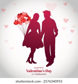 Cute couple in love hugging valentines day celebration card background