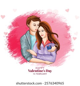 Cute couple in love hugging valentines day celebration card background