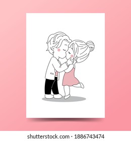 Cute couple in love kissing. Valentine's day greeting card. Hand drawn doodle Flat style vector clip art.