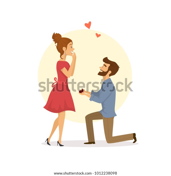 愛する可愛い夫婦 女性に提案する男性が ベクターイラストをひざまずく のベクター画像素材 ロイヤリティフリー