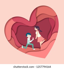 Cute couple in love on paper background. 