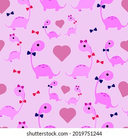 Cute couple in love with pink dinosaur seamless pattern. Vector texture in style for fabric, wallpapers