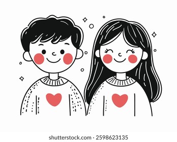 cute couple in love, portrait. vector illustration in doodle style