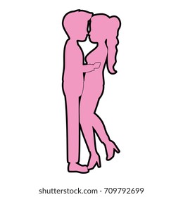 cute couple in love silhouette kissing