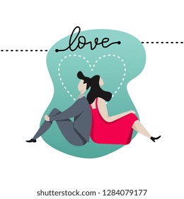 Cute couple in love with love text vector illustration flat millenials modern design