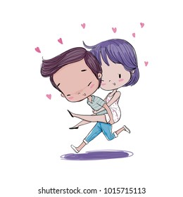 Cute couple in love Valentine's Day, Vector Illustration hand drawing.