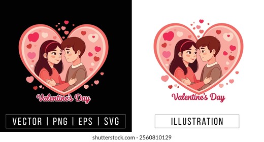 Cute Couple in Love for Valentine's Day - Vector Illustration