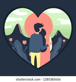 Cute couple in love watching the scene. Happy Valentines Day greeting card. Lovely couple Vector illustration - eps