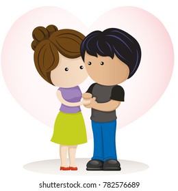 Cute couple of lovers in love, looking at each other and holding hands. Ideal for catalogs, information and institutional material