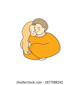 Cute couple of lovers. Vector images of a girl and a man.