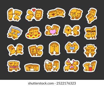 Cute couple of macaroni. Sticker Bookmark. Adorable macaroni product. Hand drawn style. Vector drawing. Collection of design elements.