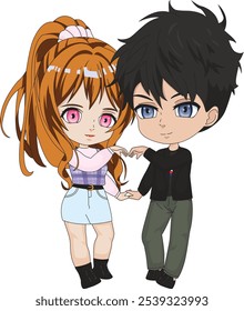 Cute couple making heart with hands anime chibi illustration