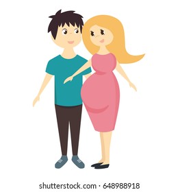 Cute couple, man and pregnant woman with big baby bump