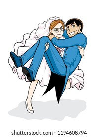 Cute Couple Married. The Bride carries the bridegroom