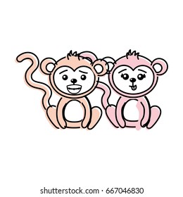 cute couple monkey wild animal with beautiful expression