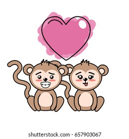 cute couple monkeys with heart