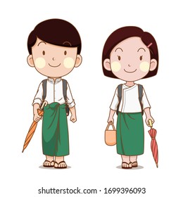 Cute couple of Myanmar students going to school.