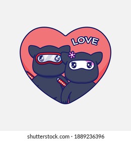 Cute couple ninja cat in love
