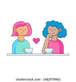 Cute couple on a date falling in love, flat style vector characters isolated on white