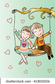 Cute couple  on a swing