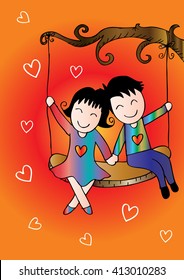 Cute couple  on a swing