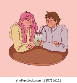 Cute couple on a Valentine's Day Date, drinking bubble tea together